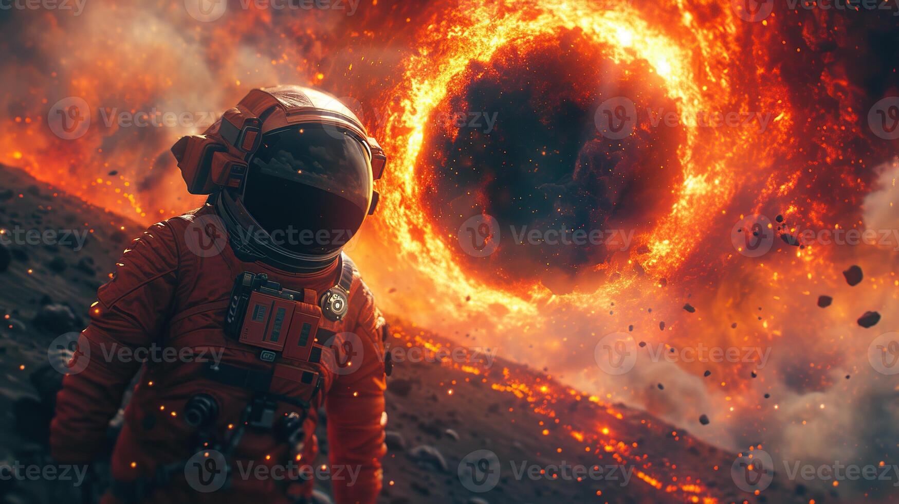 AI generated Astronaut and black hole. Futuristic space concept. Created with Generative AI photo