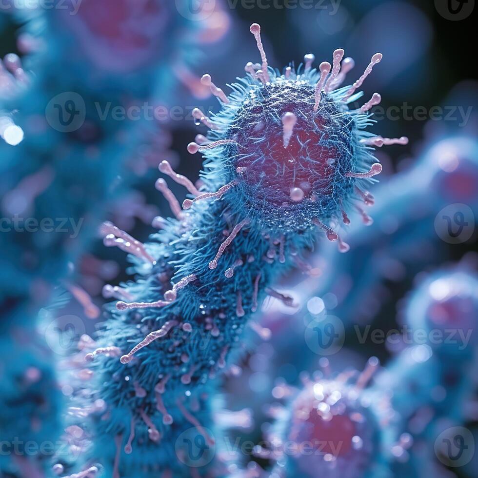 AI generated Bacteria colonies under a microscope. Generative AI photo