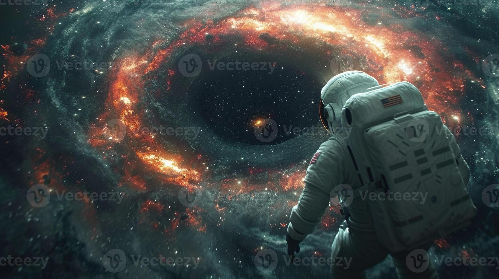 AI generated Astronaut and black hole. Futuristic space concept. Created with Generative AI photo