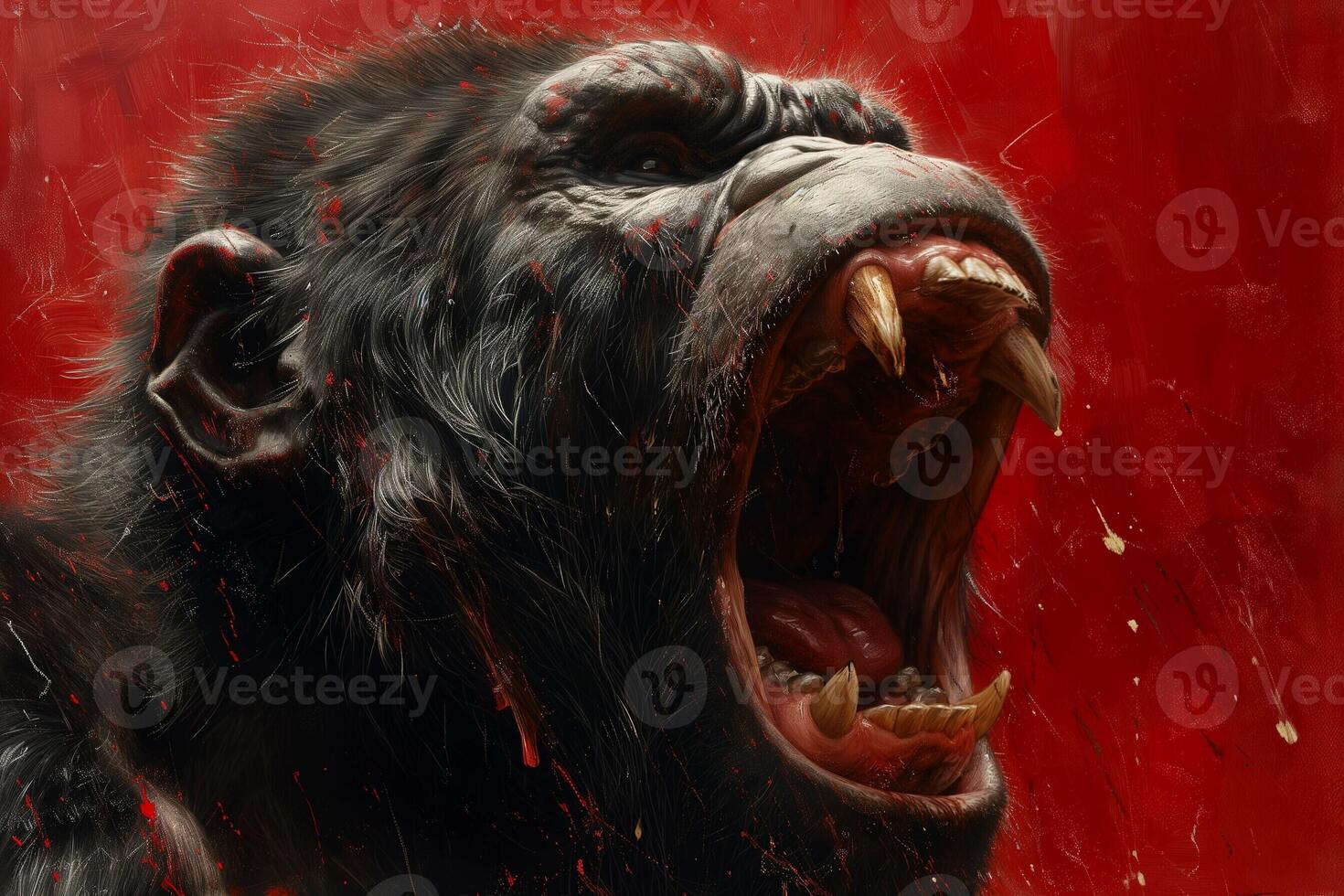 AI generated a gorilla with its mouth open photo
