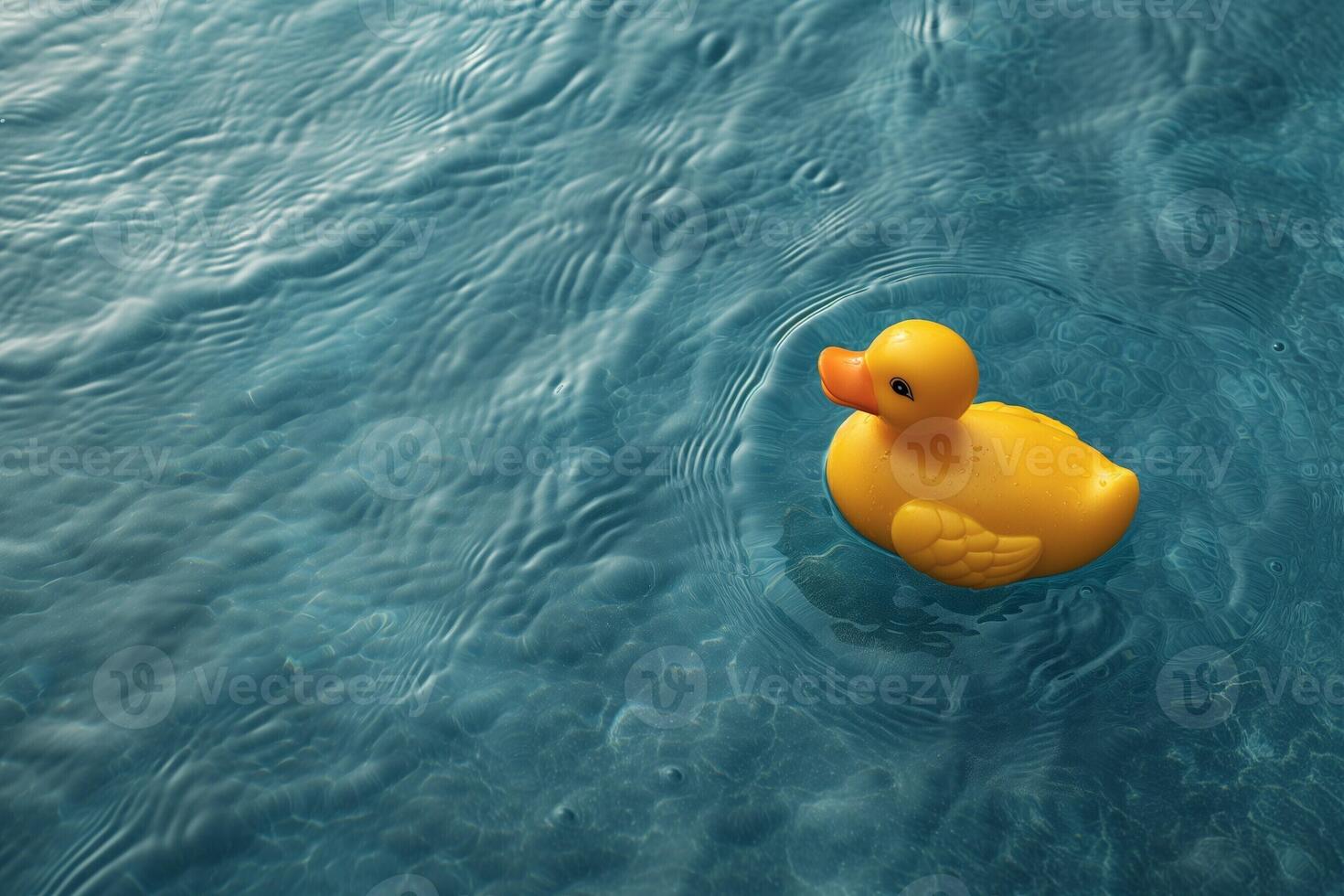 ai generado un caucho Pato flotante en el agua foto