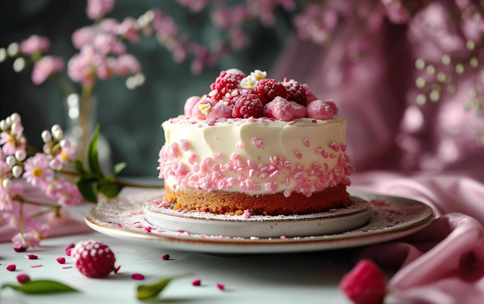 ai generado vainilla elegancia soltado. un cumpleaños pastel de Exquisito deleitar. foto