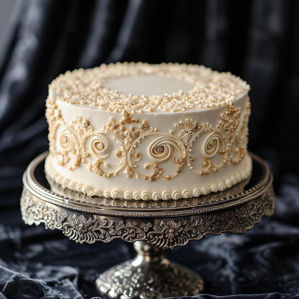 AI generated Vanilla Elegance Unleashed. A Birthday Cake of Exquisite Delight. photo