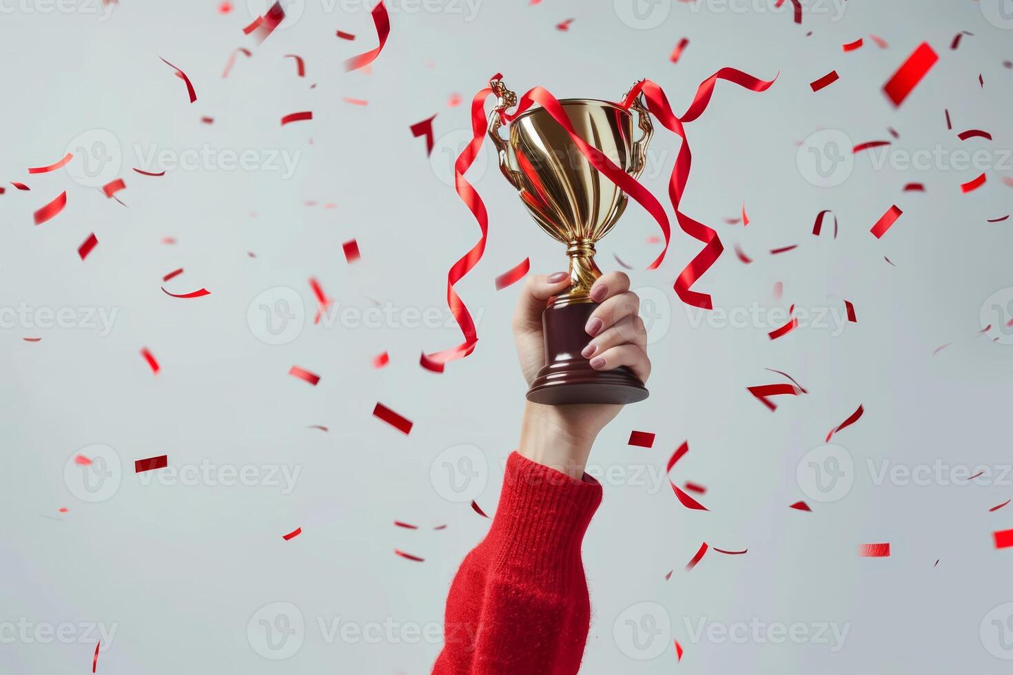 AI generated Victory Celebration with Golden Trophy and Confetti photo