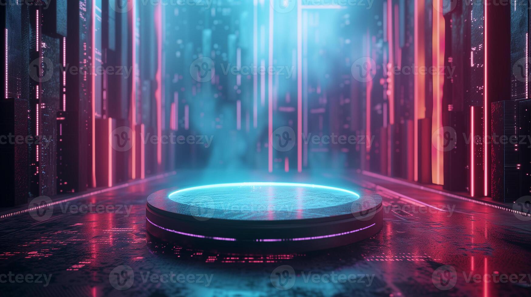 AI generated cyberpunk futuristic podium on a futuristic background photo