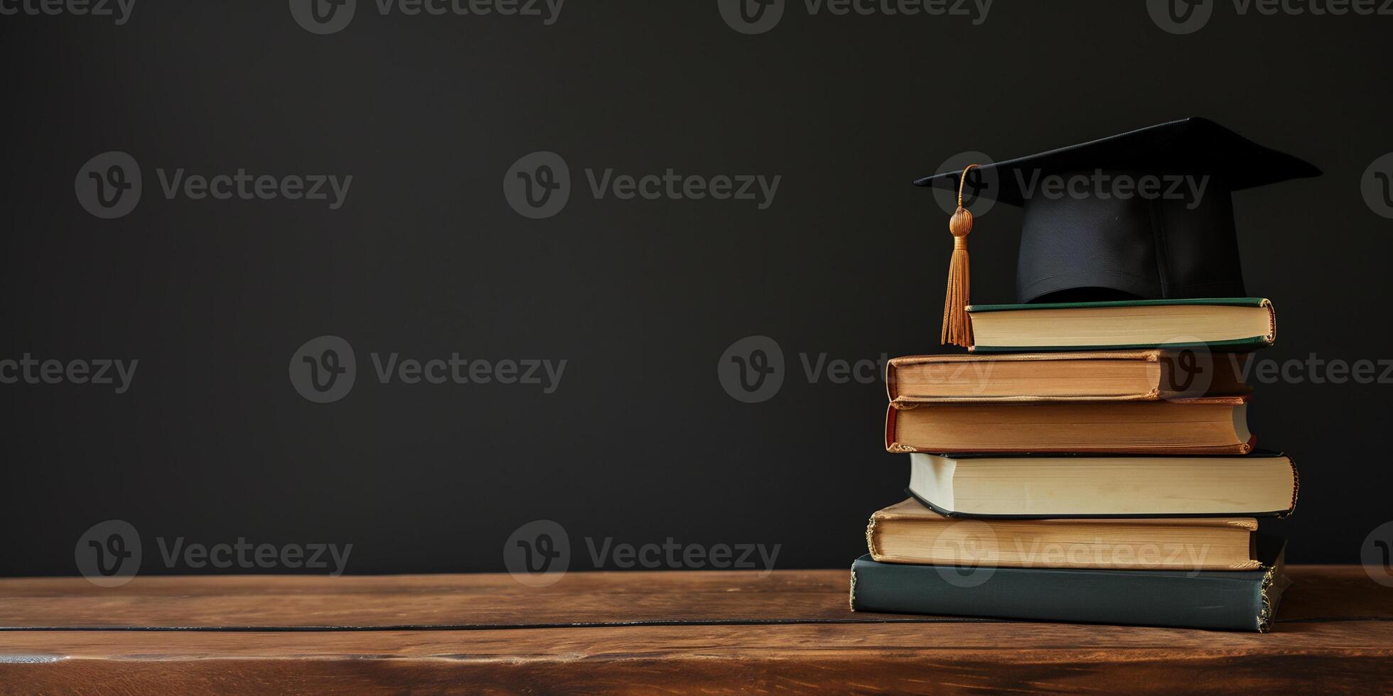 AI generated a stack of book with mortarboard on top of it photo