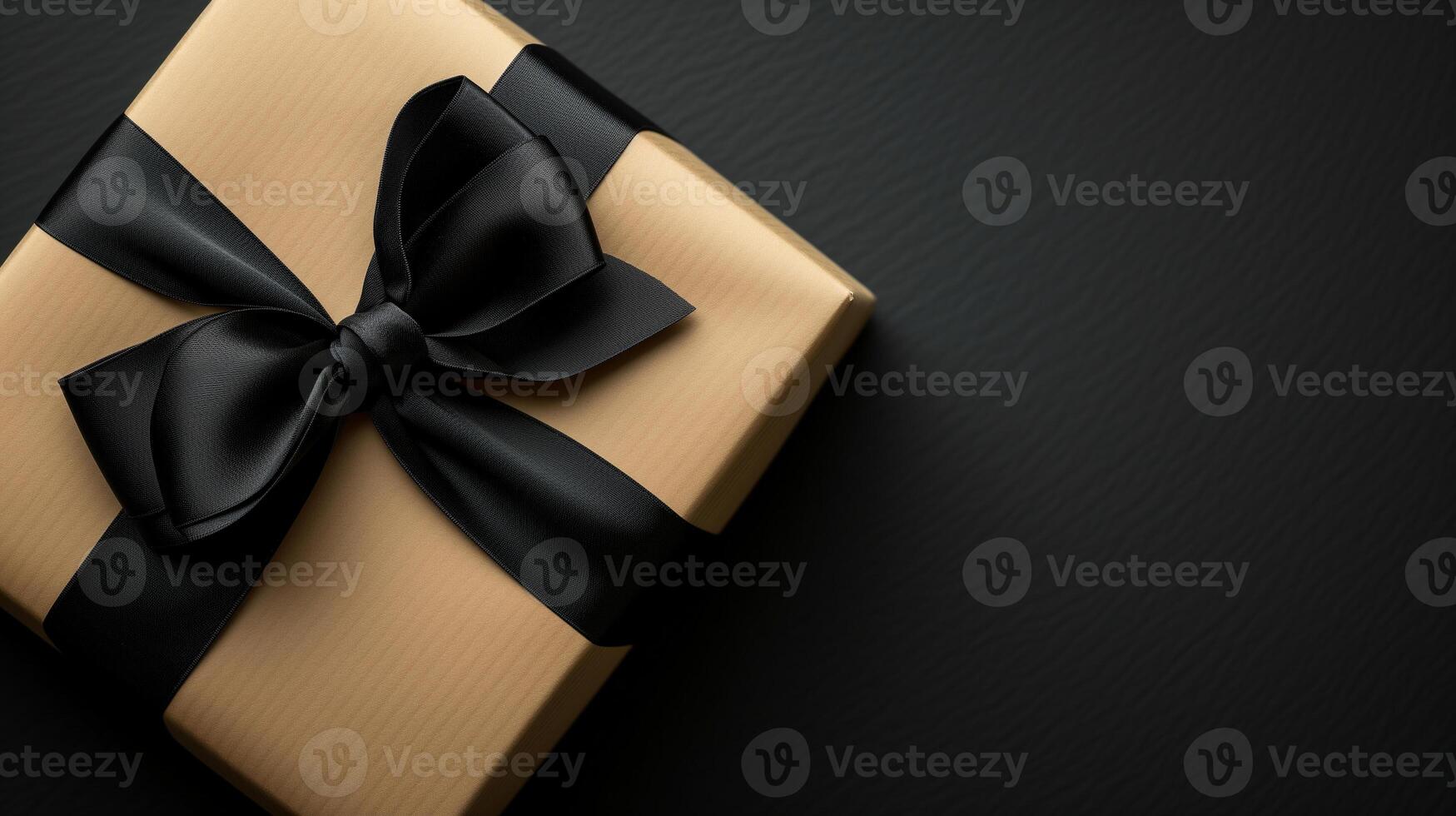 AI generated Luxury gift box with black bow on black background photo