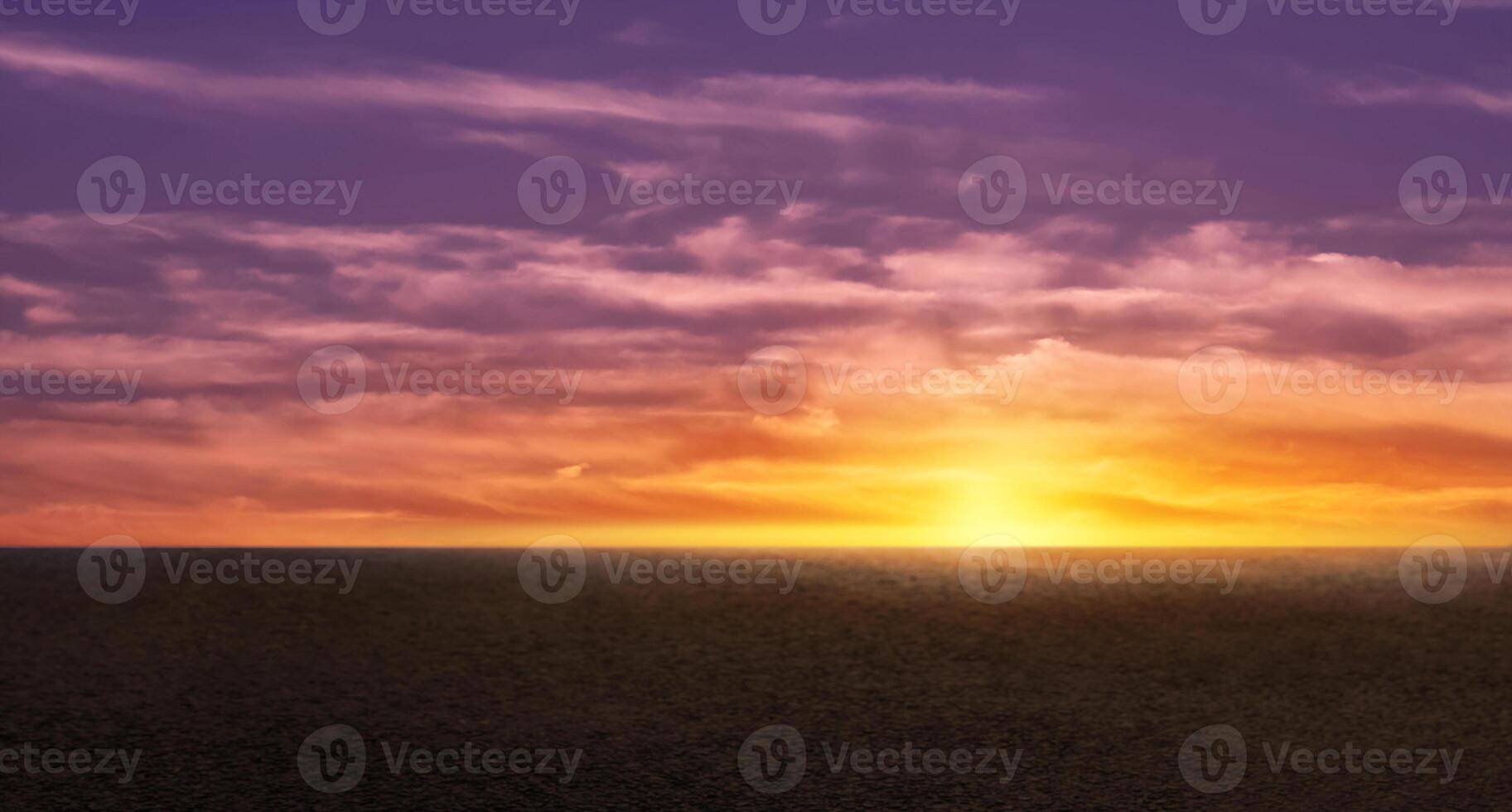 Sunset Sky,Cloud Background,Horizon Evening Summer twilight dusk sky with gloomy vivid purple, yellow, orange with sunlight reflecting on dark concrete floor texture or rough asphalt street pavement photo