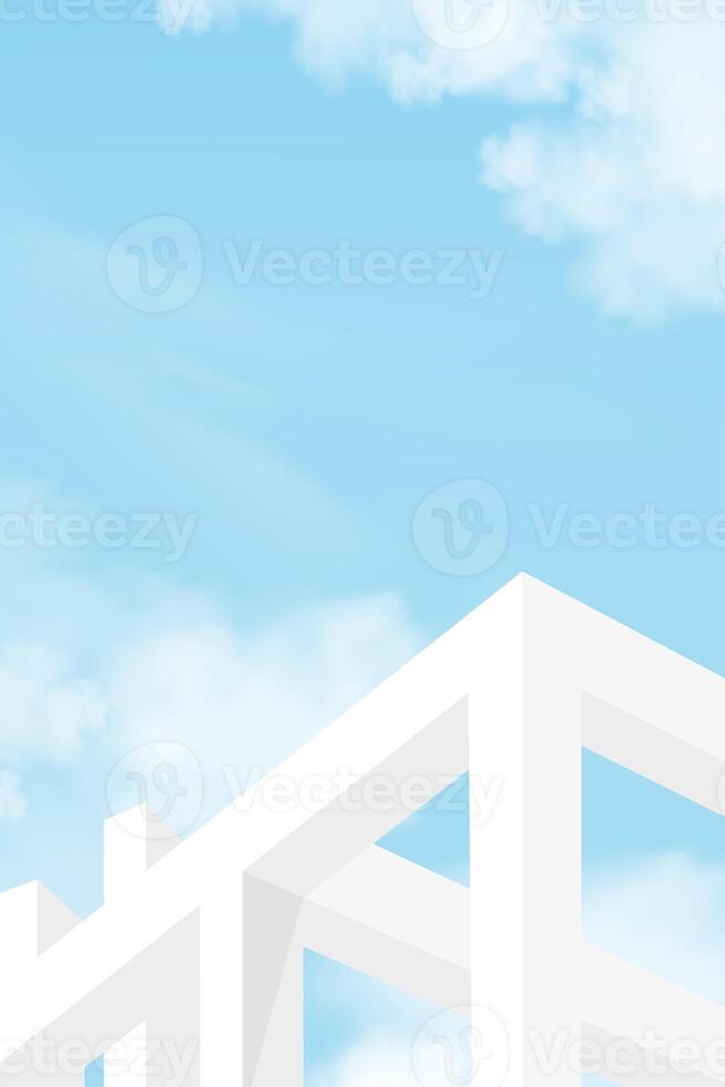 Sky blue,Cloud background, 3d White Podium step display mockup for cosmetic product present,Vector minimal backdrop scene grey architecture,Vertical Design banner for Spring,Summer background photo