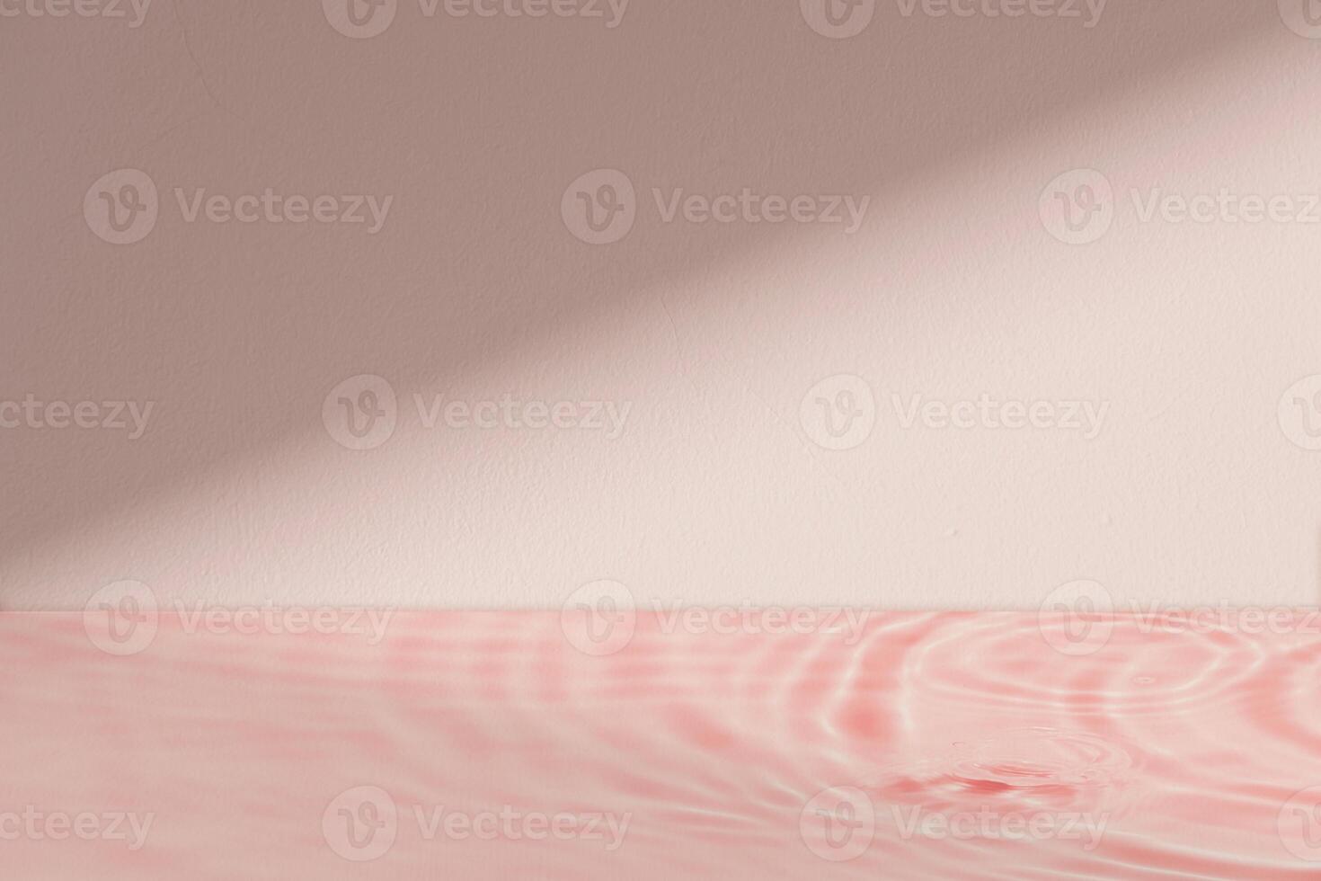 Summer background,Beige studio wall with water texture surface with sunlight,Shadow reflection,Empty Backdrop Podium Display and water floating on shelf bar,Concept Spring cosmetic Product Present photo
