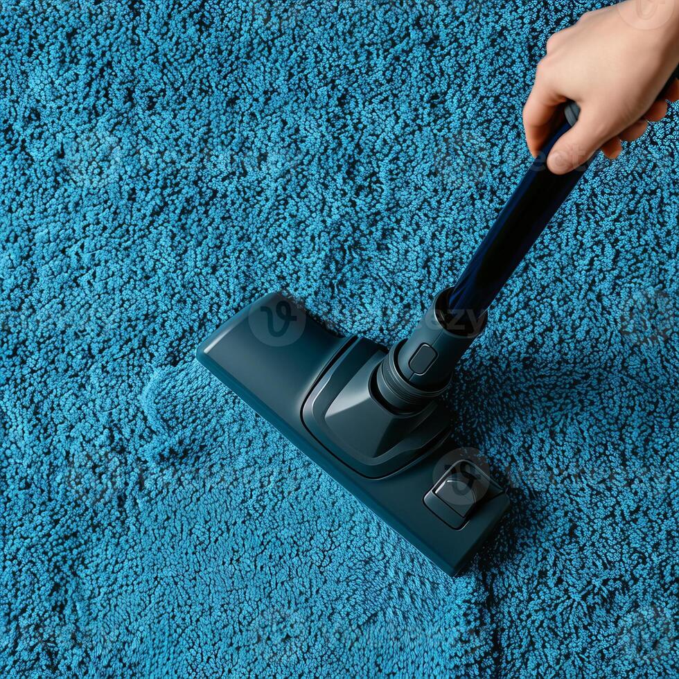 AI generated vacuum cleaner mop on a blue carpet photo