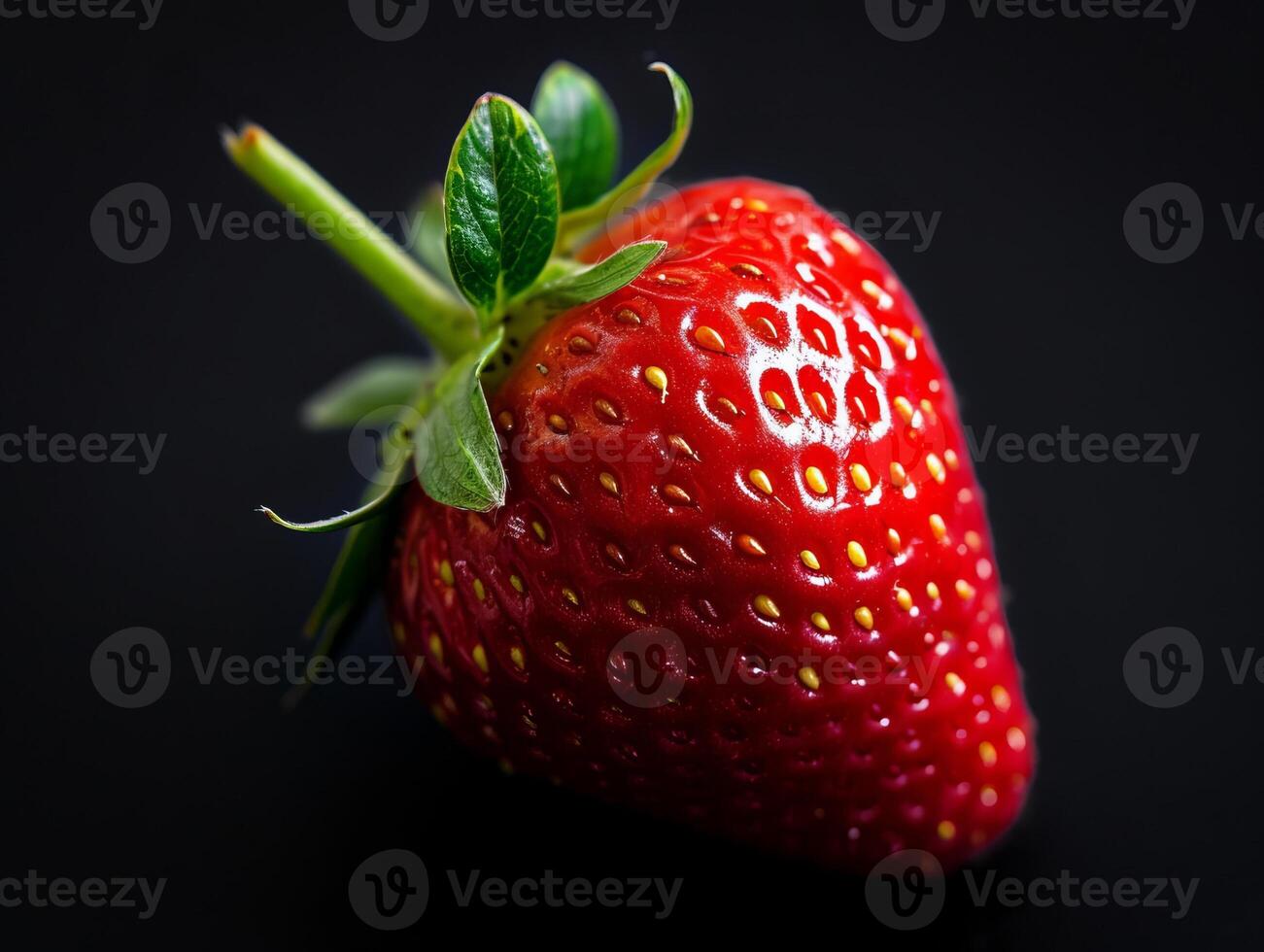 AI generated strawberry berry closeup on black background photo