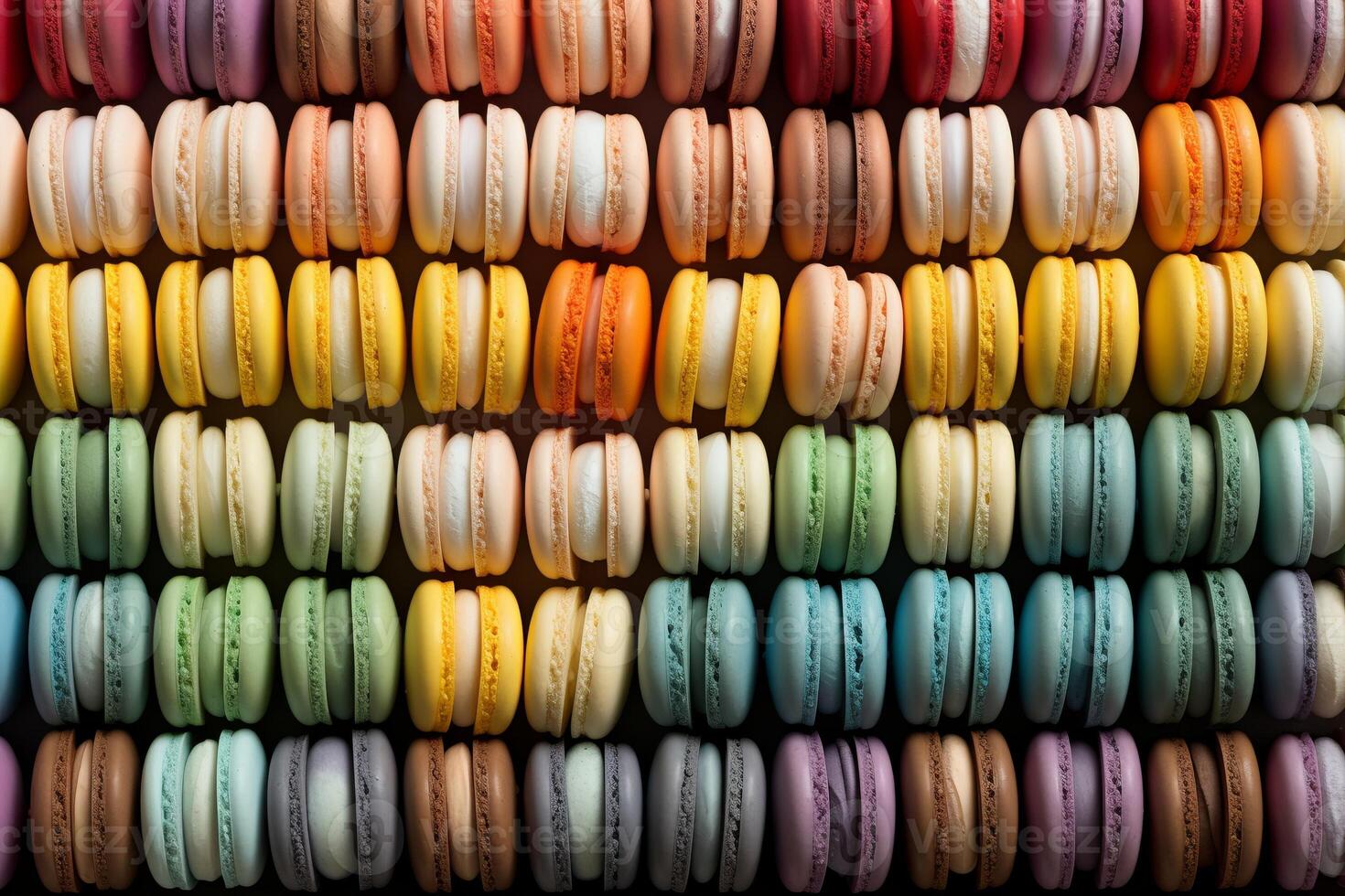 AI generated Colored macaron cookies close up photo