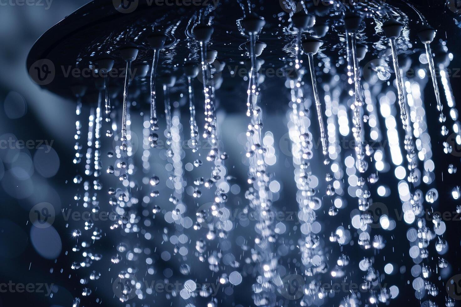 AI generated Water pours from the shower, close-up of splashes photo