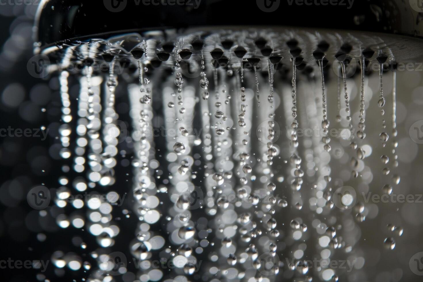 AI generated Water pours from the shower, close-up of splashes photo