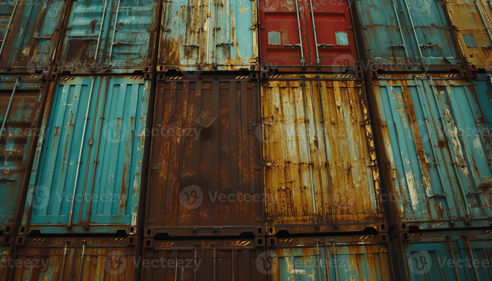 AI generated Cargo multicolored old containers with corrosion in cloudy weather photo