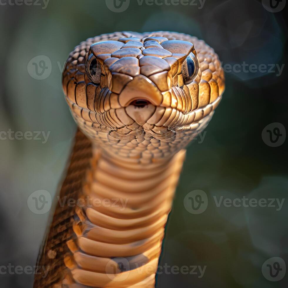 AI generated portrait of a standing rattles cobra looking directly at the camera photo
