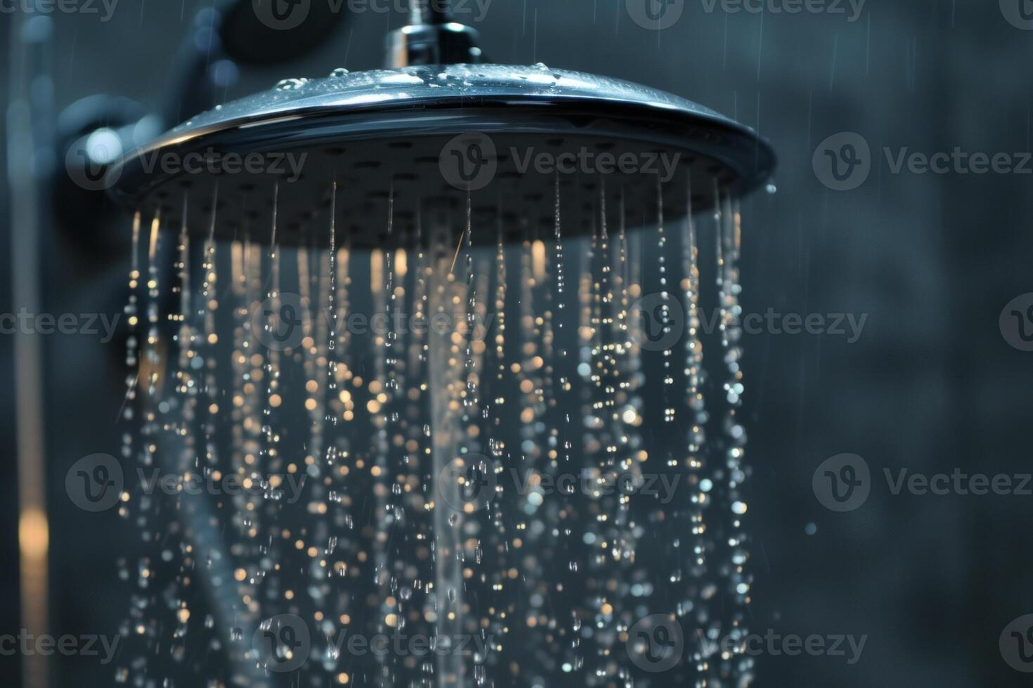 AI generated Water pours from the shower, close-up of splashes photo