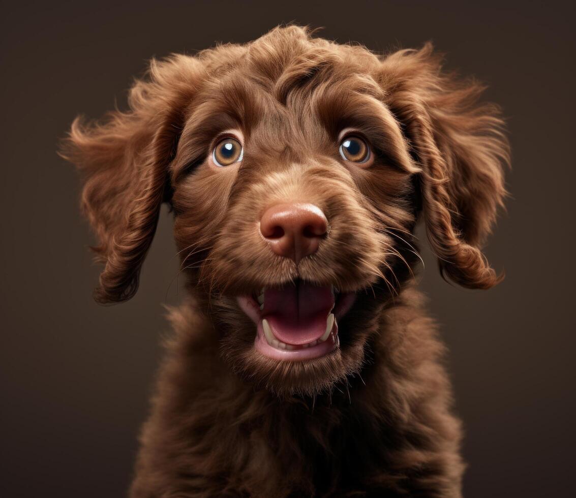 AI generated a brown retriever puppy stands with his mouth open photo