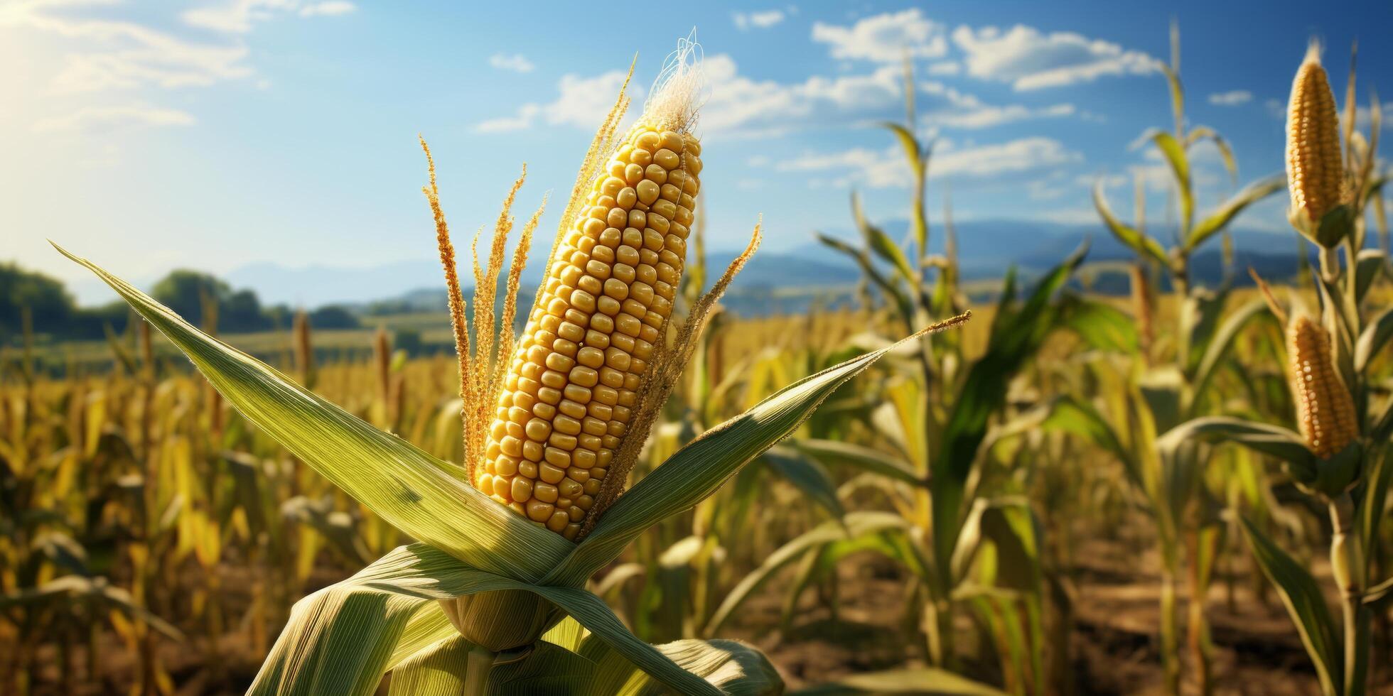 AI generated a corn cob is growing in the field photo