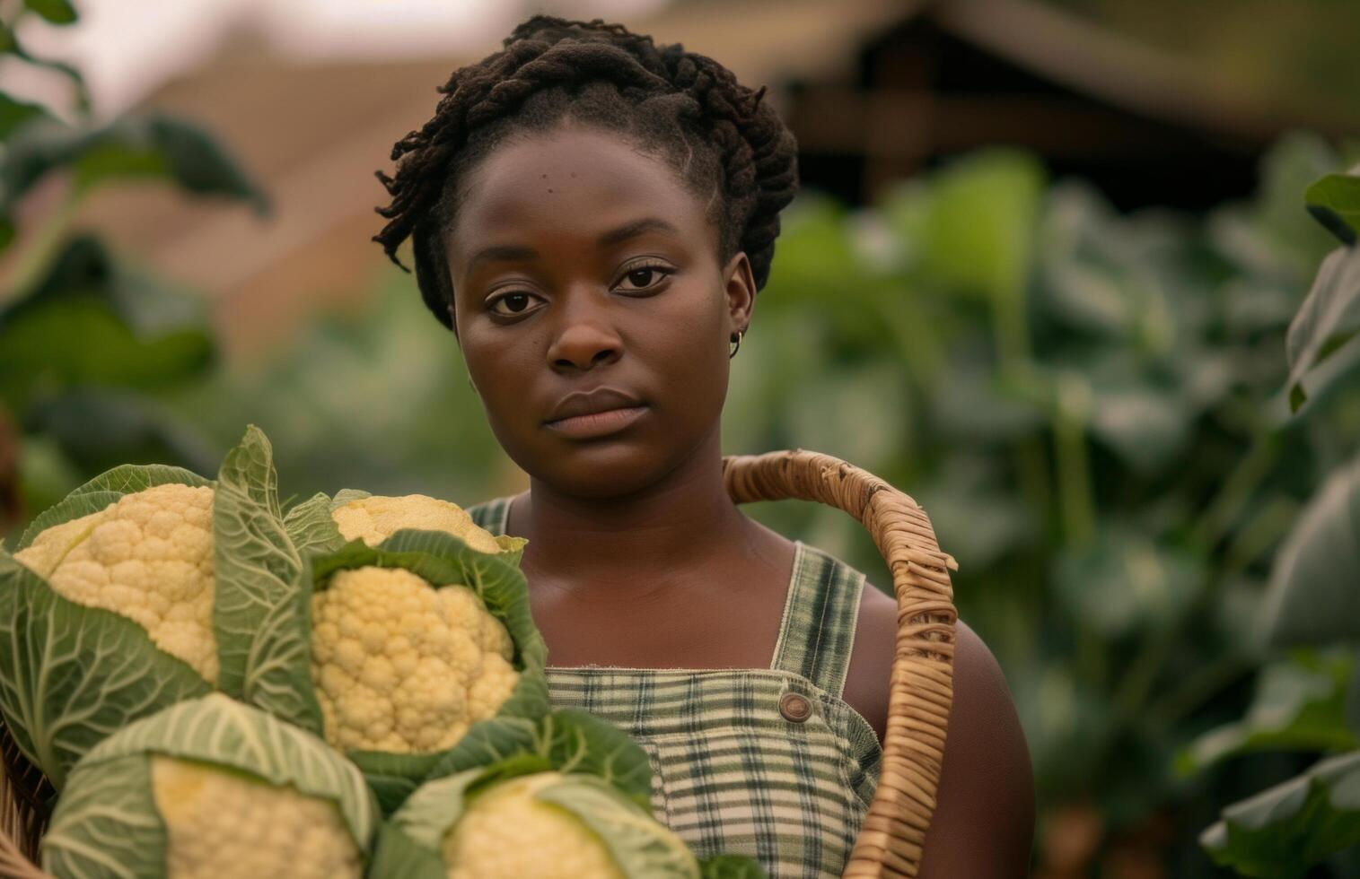 AI generated a black woman holding a basket full of cabbage photo