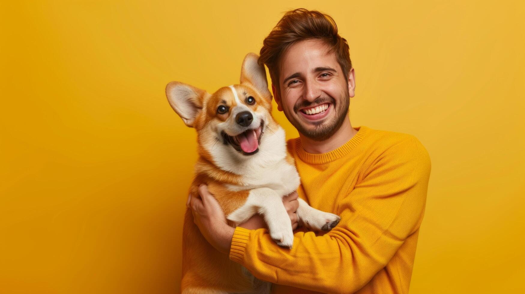 ai generado un alegre europeo hombre es participación y consolador un  adorable corgi perro 39054643 Foto de stock en Vecteezy