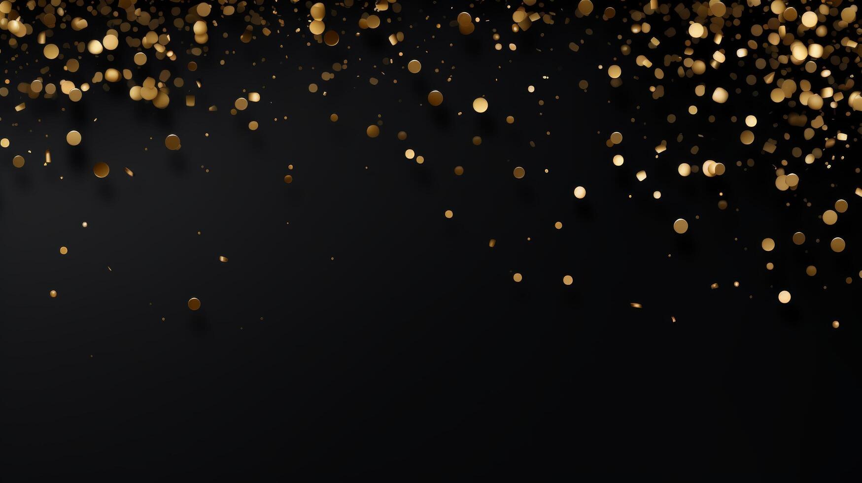 AI generated Beautiful abstract black minimalistic background with golden small confetti and lots of space for texts in the center photo