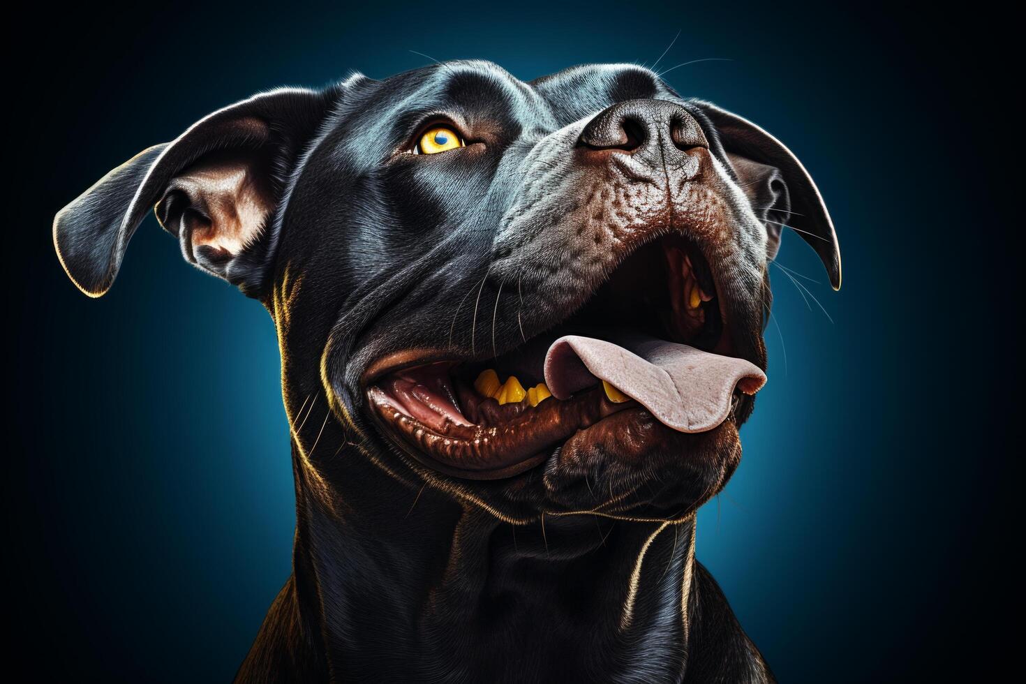 AI generated a pit bull dog with his tongue out and pointing photo