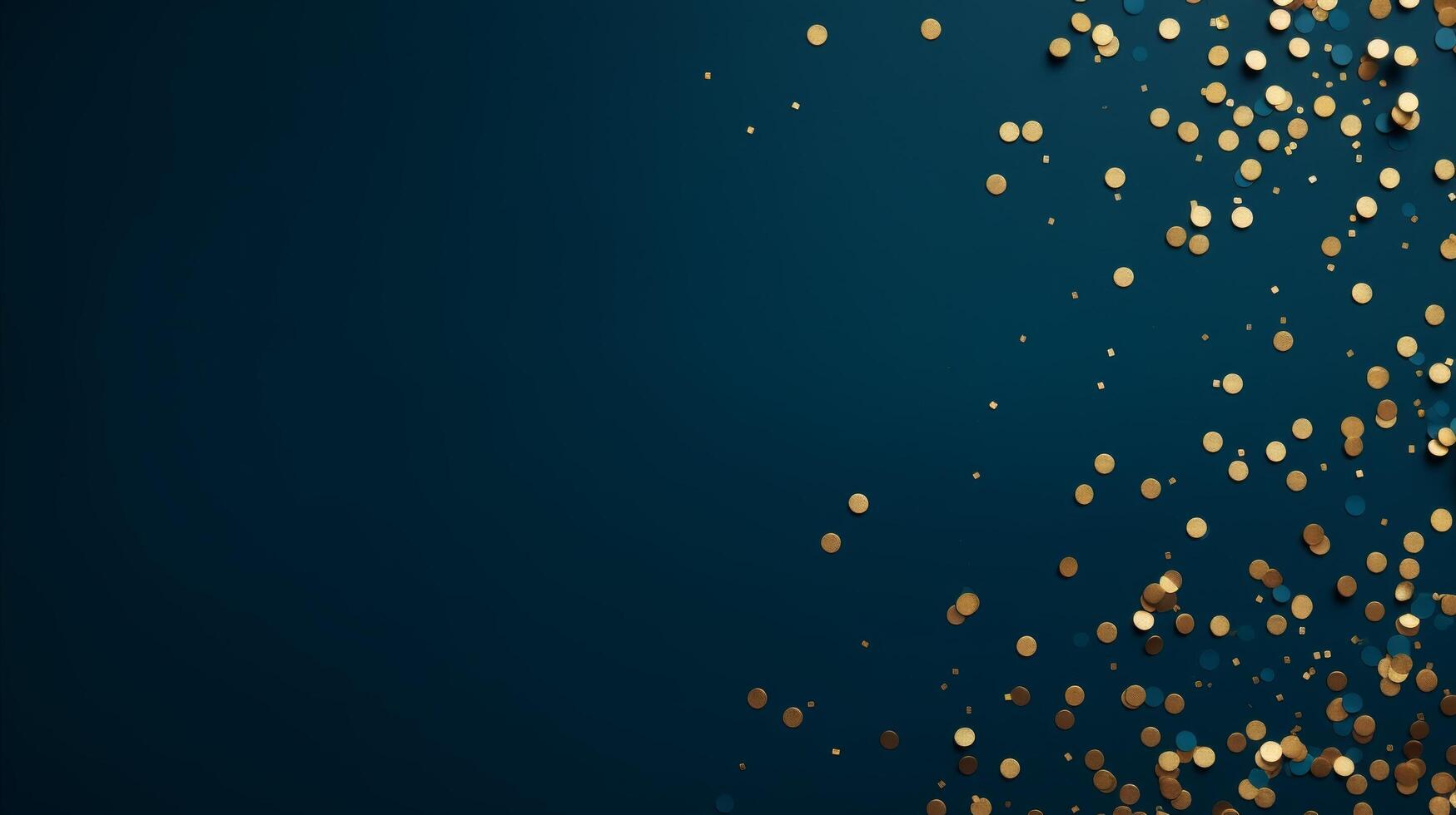 AI generated Beautiful abstract blue minimalistic background with golden small confetti and lots of space for texts in the center photo