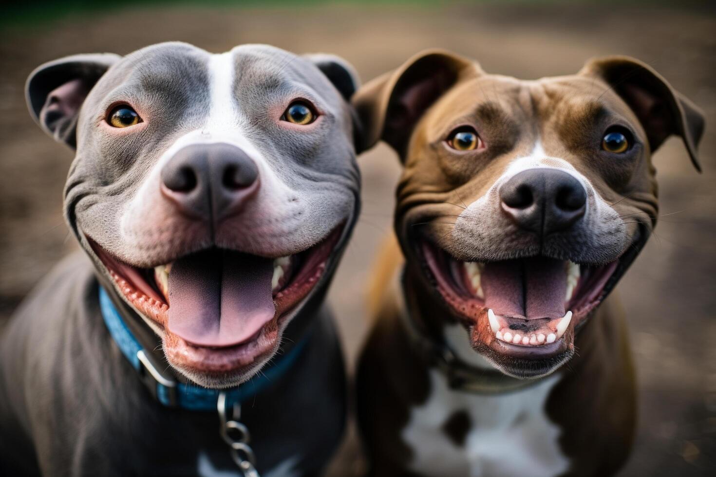 AI generated a pit bull dog is sticking his tongue out and is laughing photo