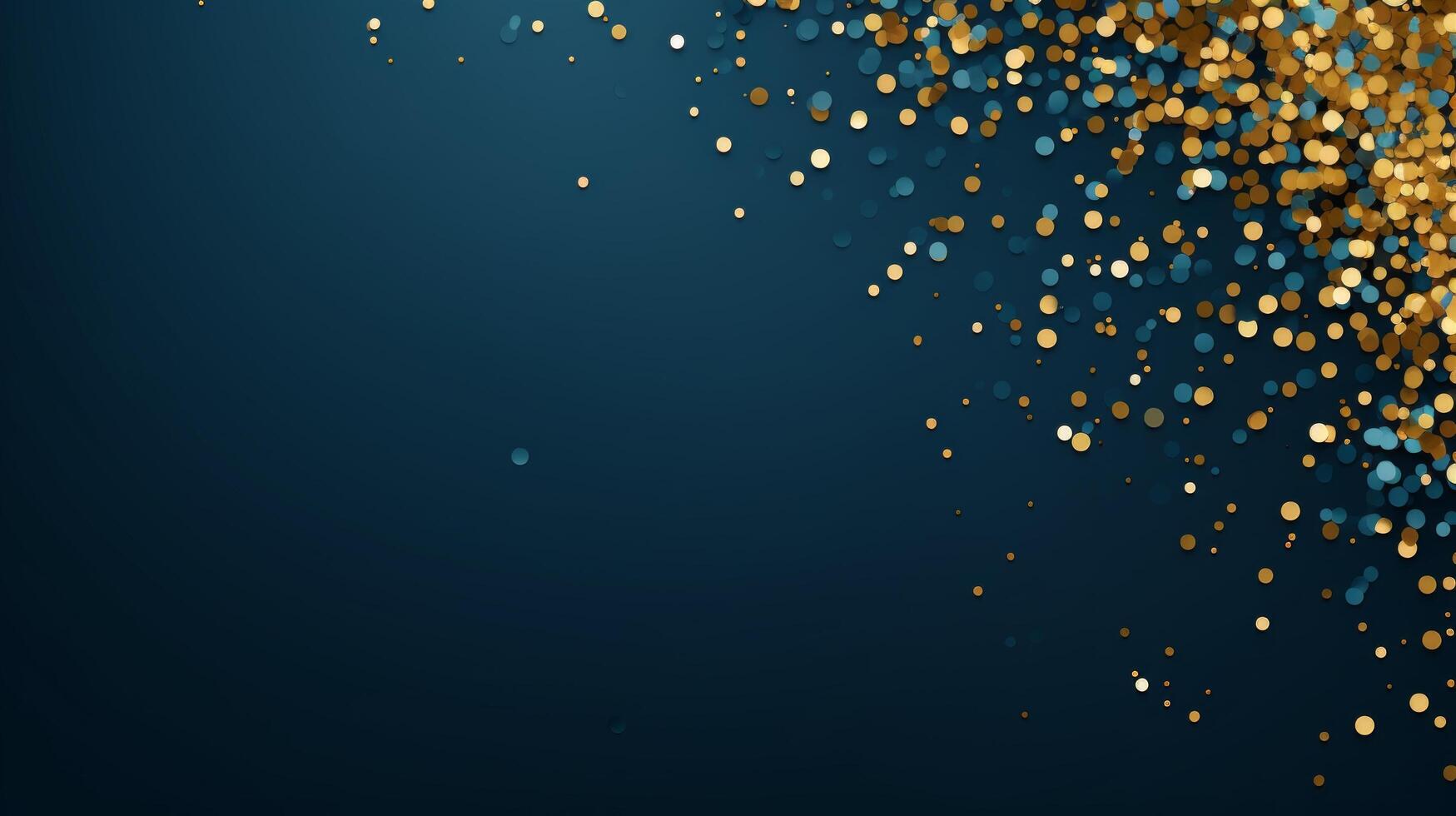AI generated Beautiful abstract blue minimalistic background with golden small confetti and lots of space for texts in the center photo