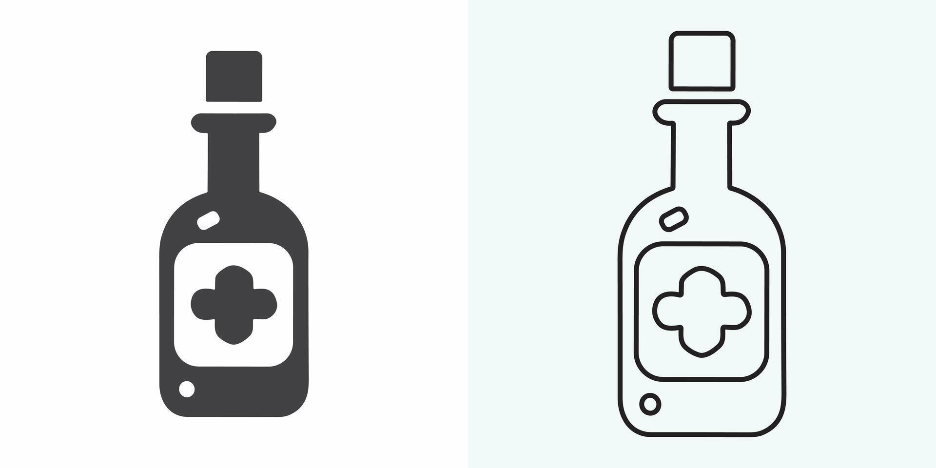 medicina botella y pastillas medicamento. negro y blanco icono. vector ilustración