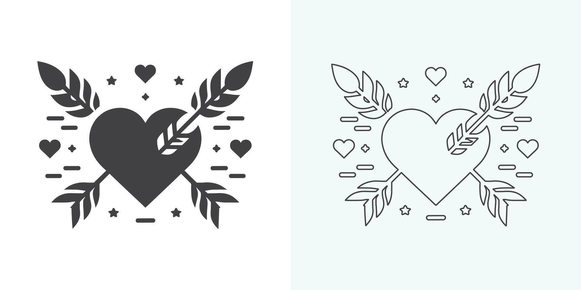 Love Heart Symbol Icons . Love Illustration Set with Solid and Outline Vector Hearts