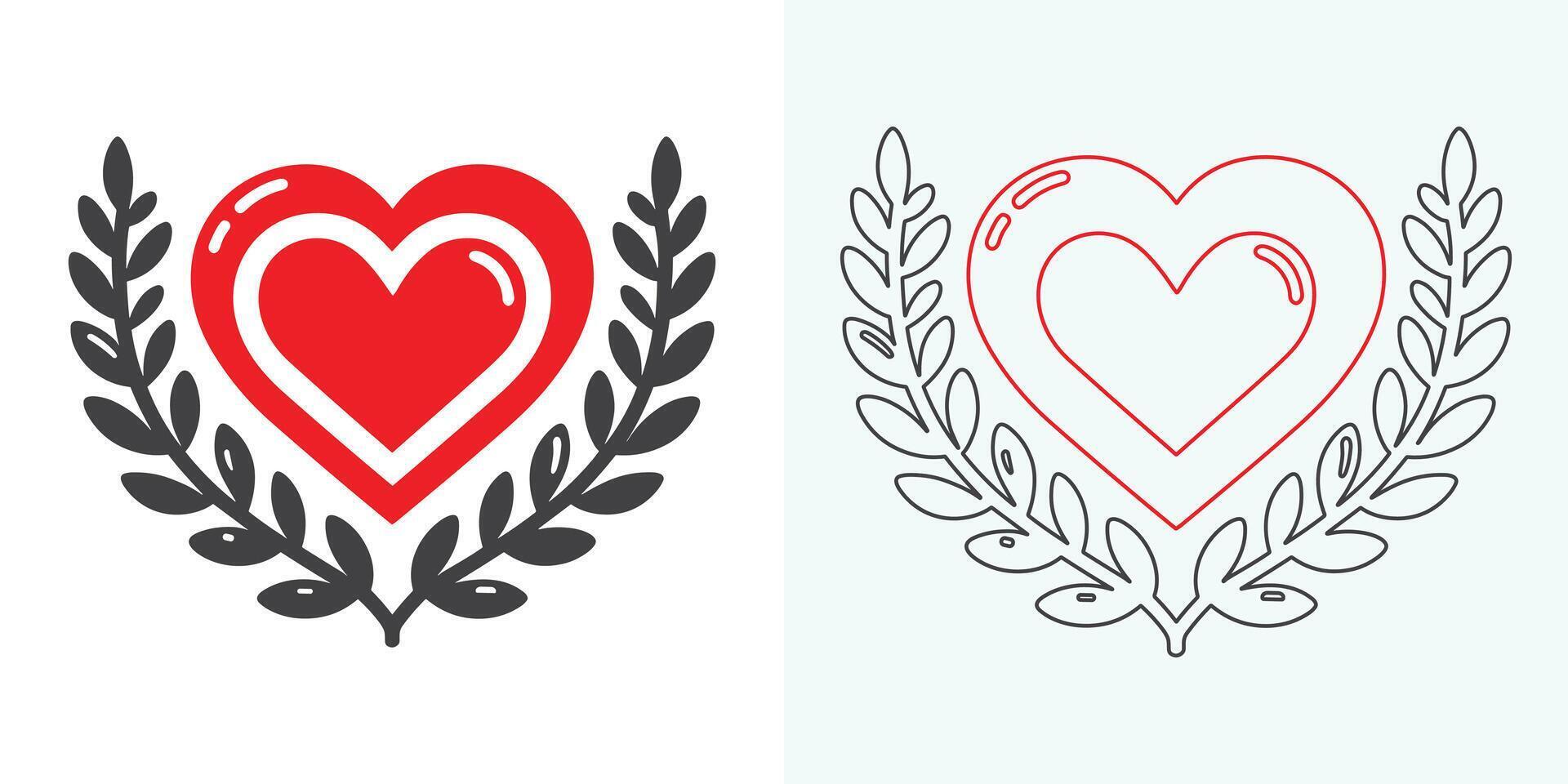 Love Heart Symbol Icons . Love Illustration Set with Solid and Outline Vector Hearts