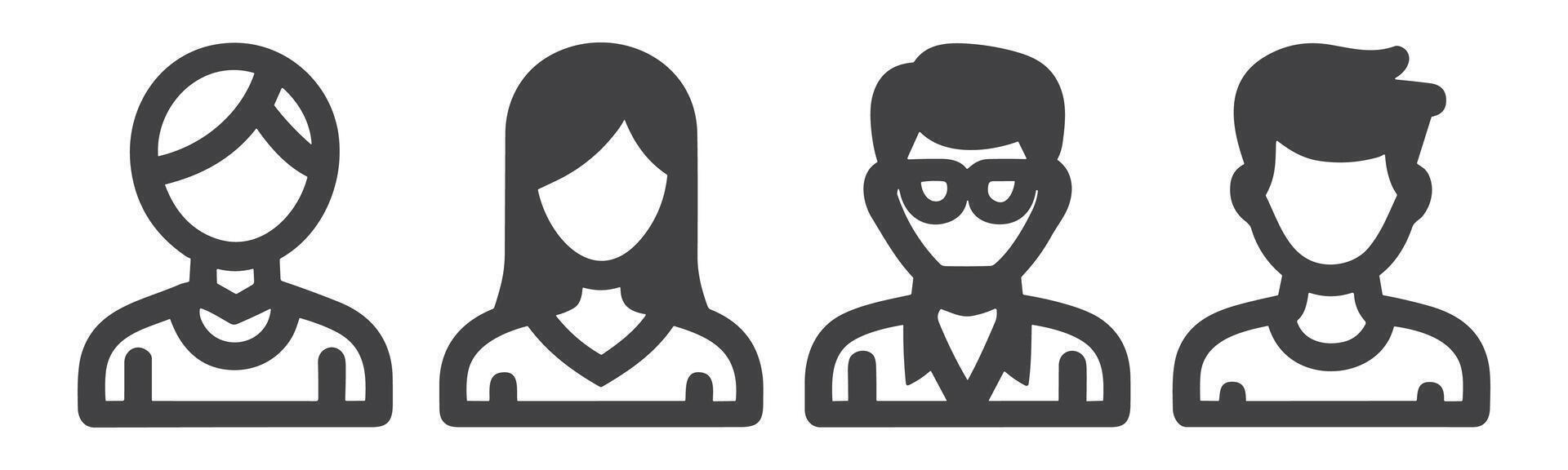 vector negro personas íconos conjunto en blanco