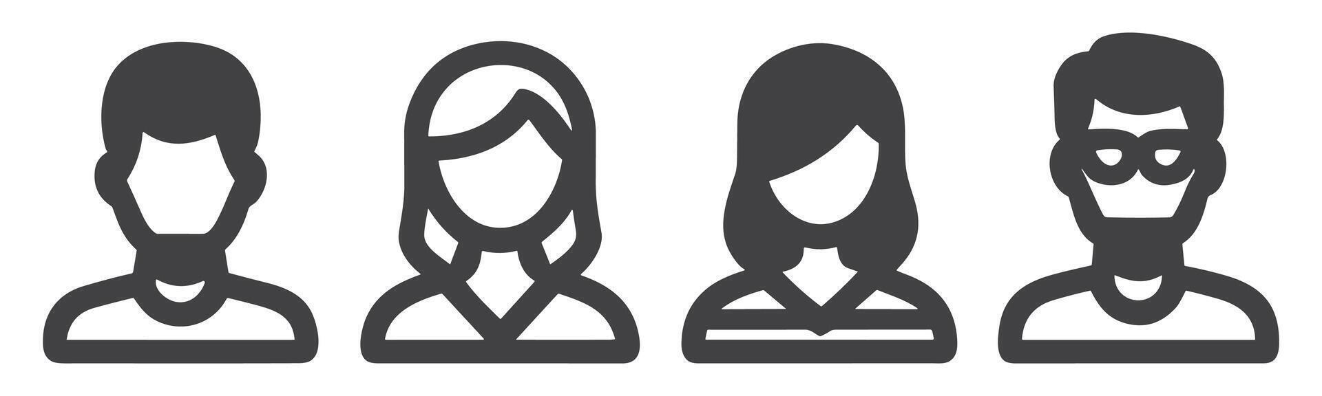 vector negro personas íconos conjunto en blanco