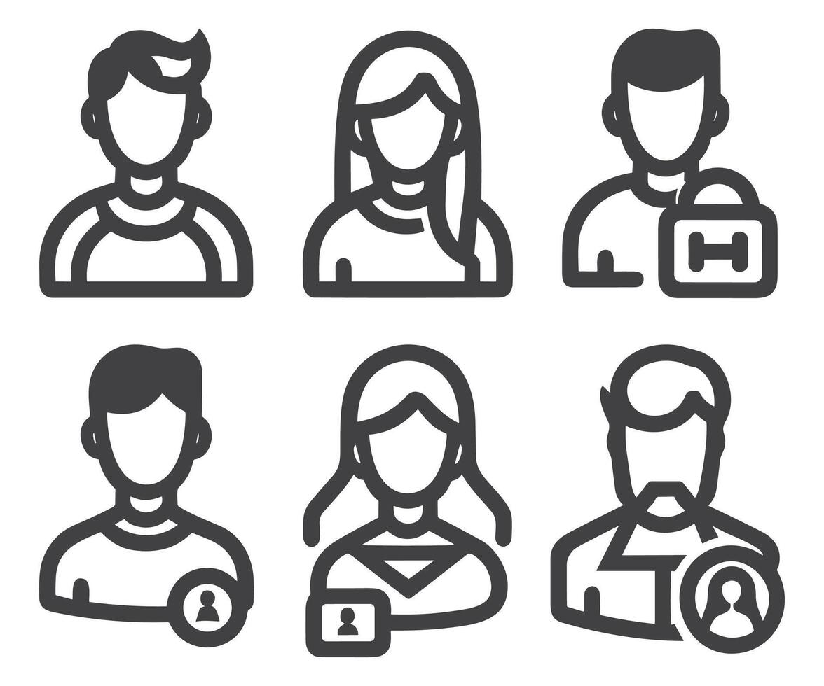 Avatar profile icon set including male and female .Avatar Icons. Granite Series. Simple glyph style icons set. vector