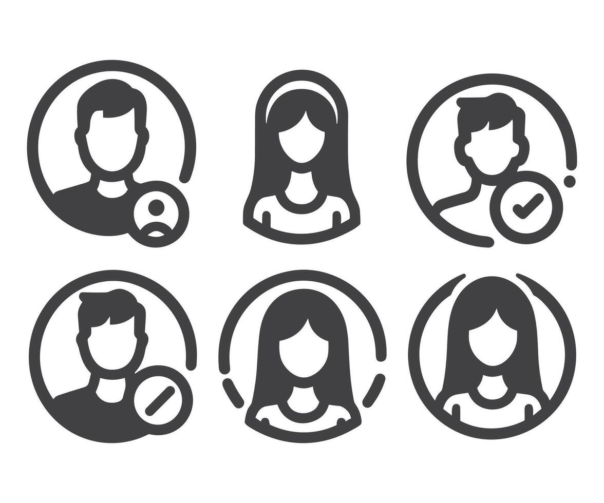 Avatar profile icon set including male and female .Avatar Icons. Granite Series. Simple glyph style icons set. vector