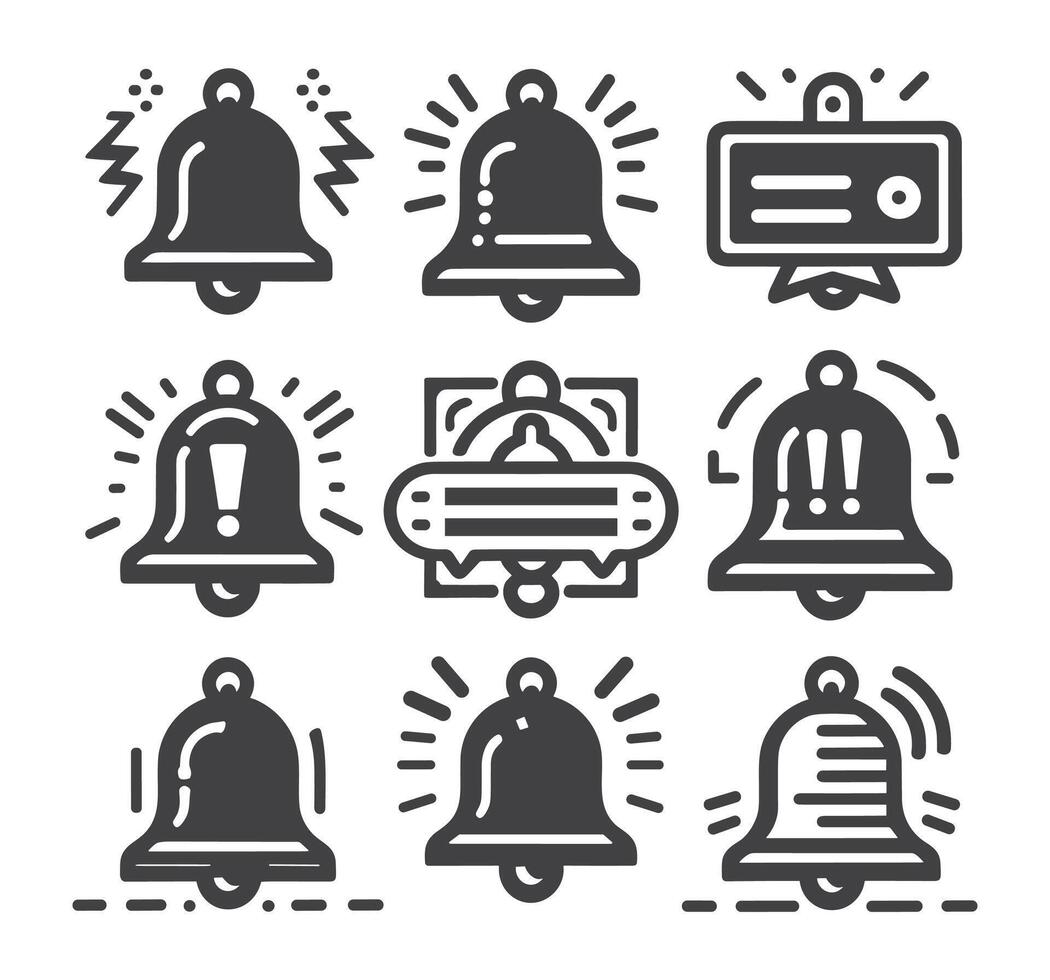 Notification bell icon set. Notice message. Alarm symbol.Incoming inbox message. New message notifications icons. vector
