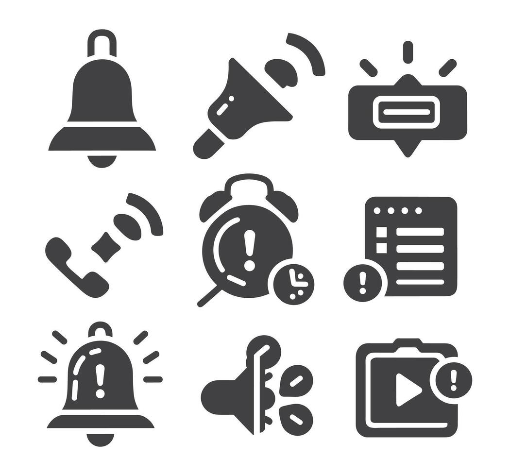 Notification bell icon set. Notice message. Alarm symbol.Incoming inbox message. New message notifications icons. vector