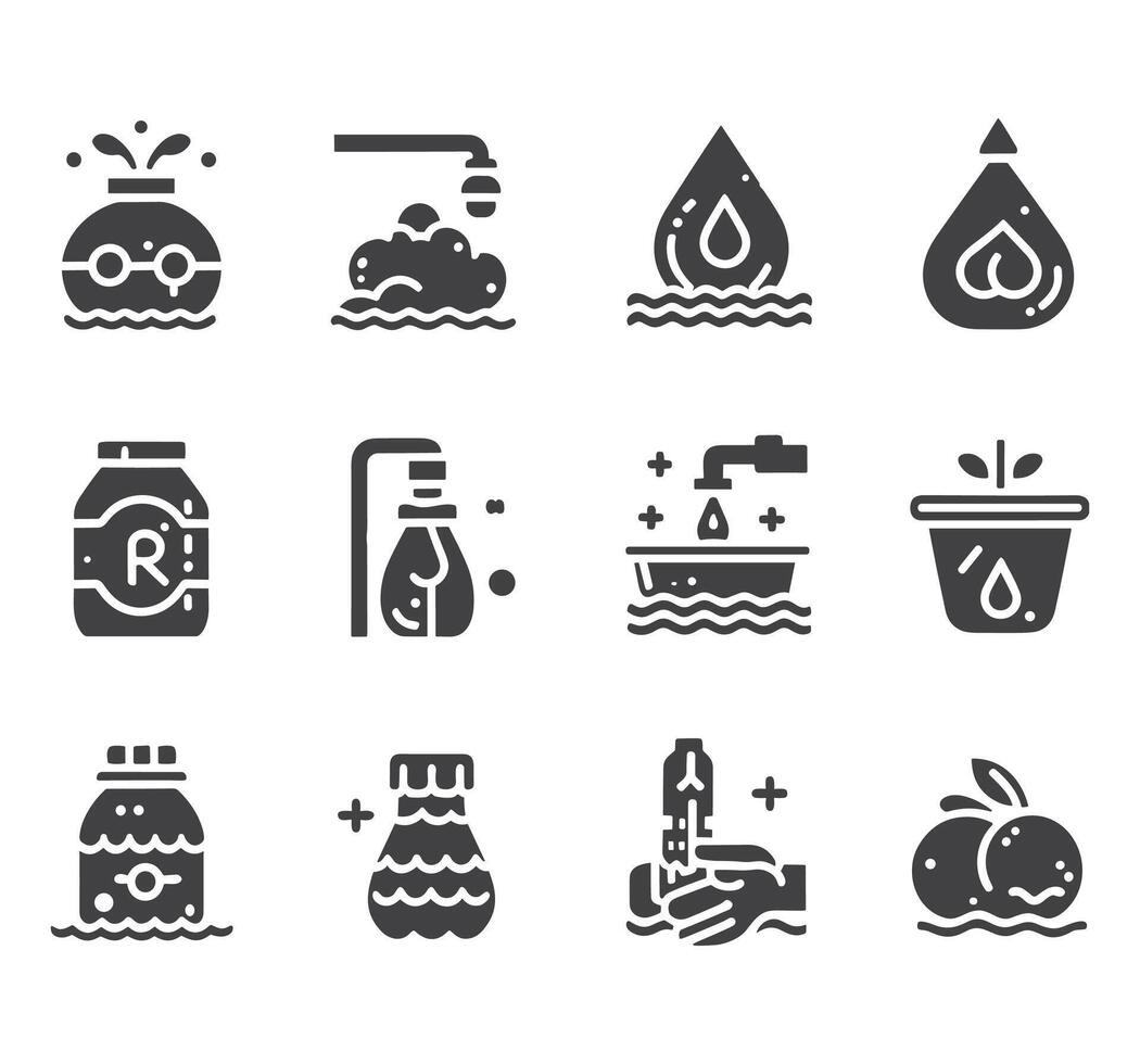 editable vector paquete de agua iconos agua gotas icono colocar. editable vector paquete de agua línea iconos un soltar de agua. vaso, lupa, Lavado manos, ducha. vector ilustración