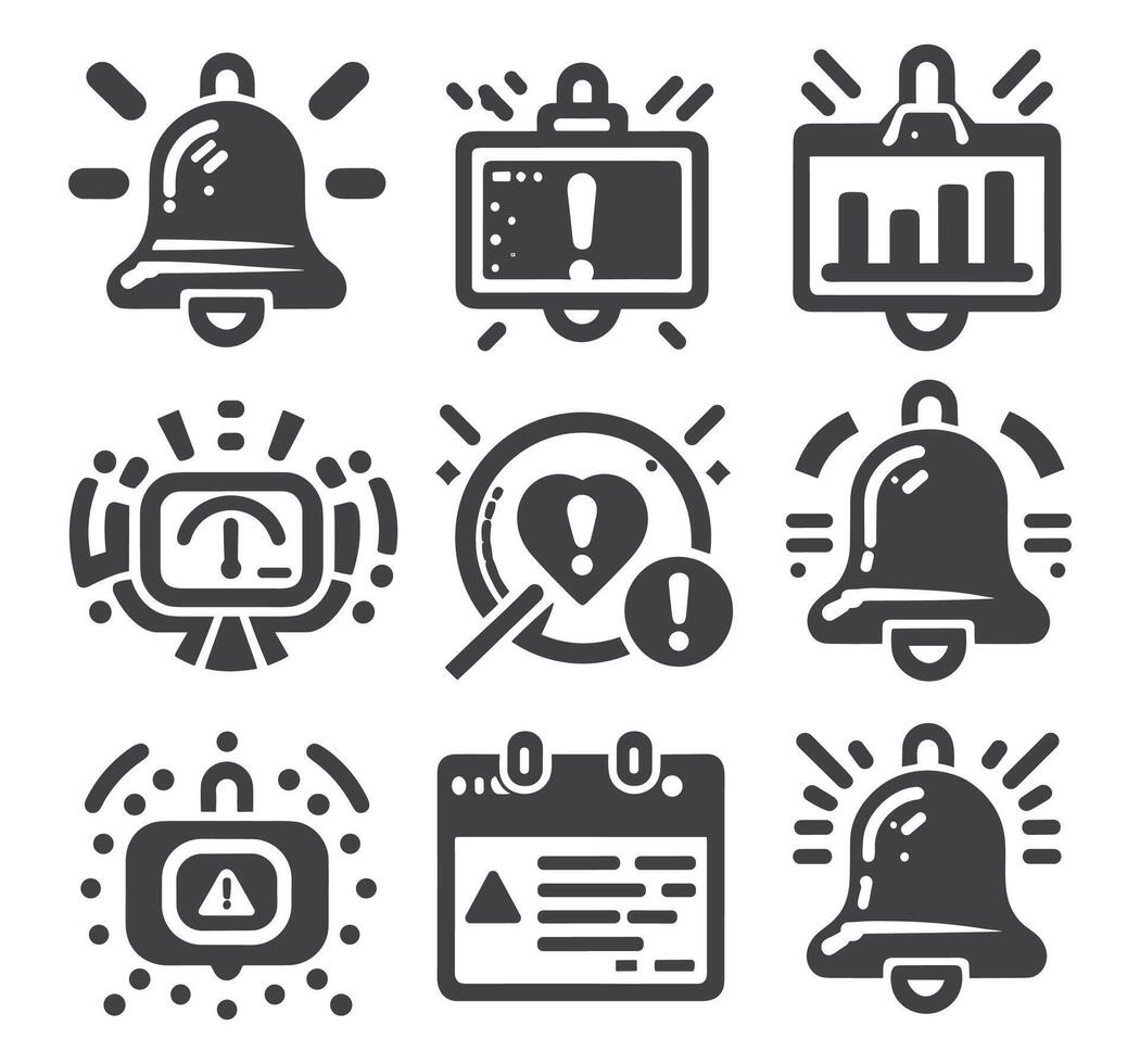 Notification bell icon set. Notice message. Alarm symbol.Incoming inbox message. New message notifications icons. vector