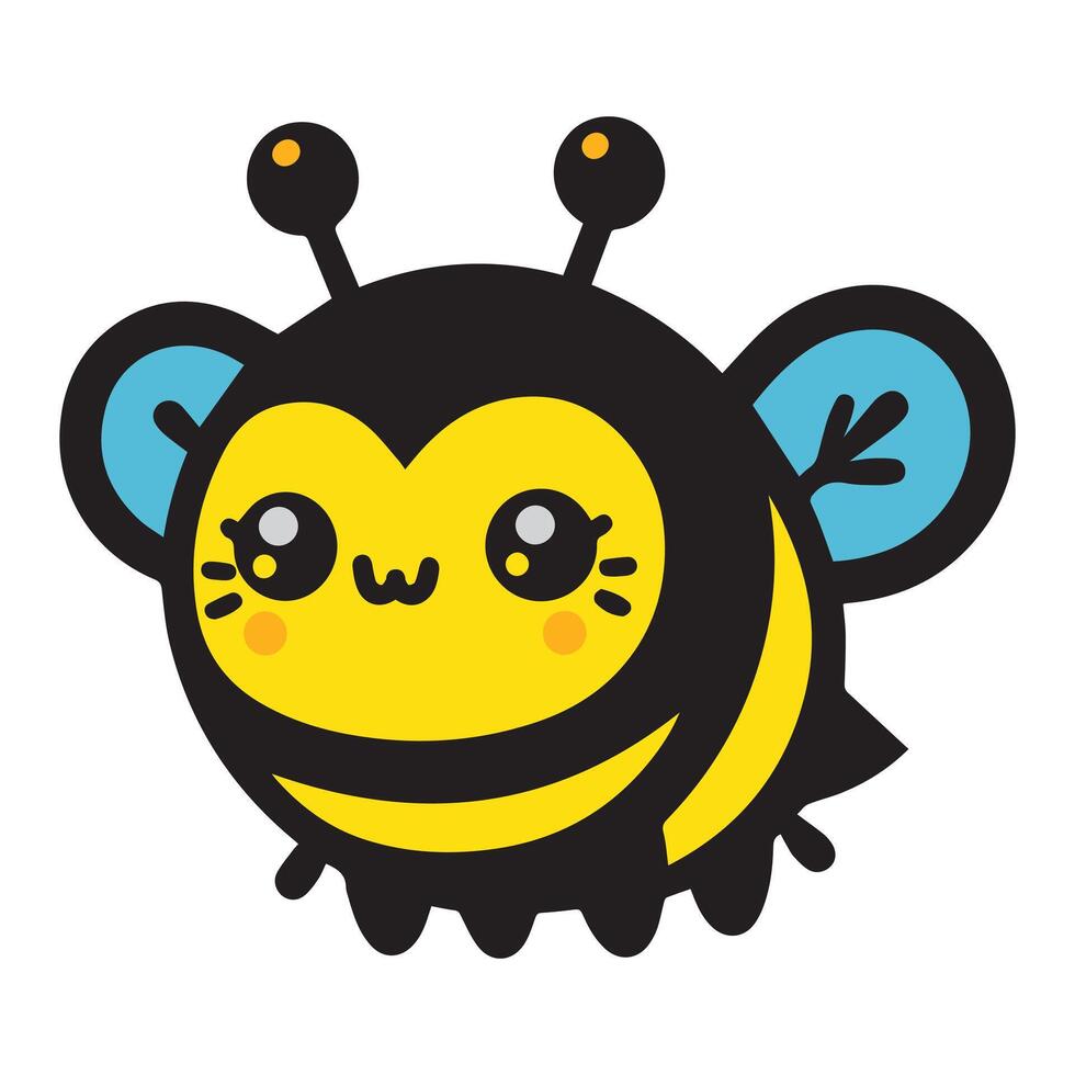 Cute friendly bee. Cartoon happy flying bee with big kind eyes. Insect character. Vector isolated on white