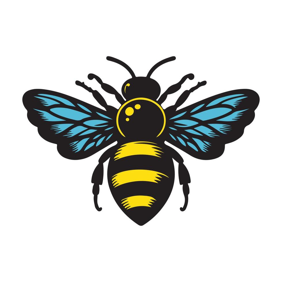 Cute friendly bee. Cartoon happy flying bee with big kind eyes. Insect character. Vector isolated on white