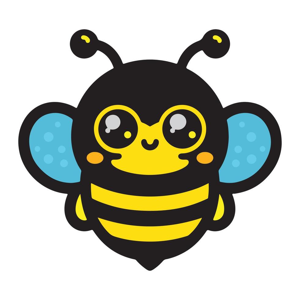 Cute friendly bee. Cartoon happy flying bee with big kind eyes. Insect character. Vector isolated on white