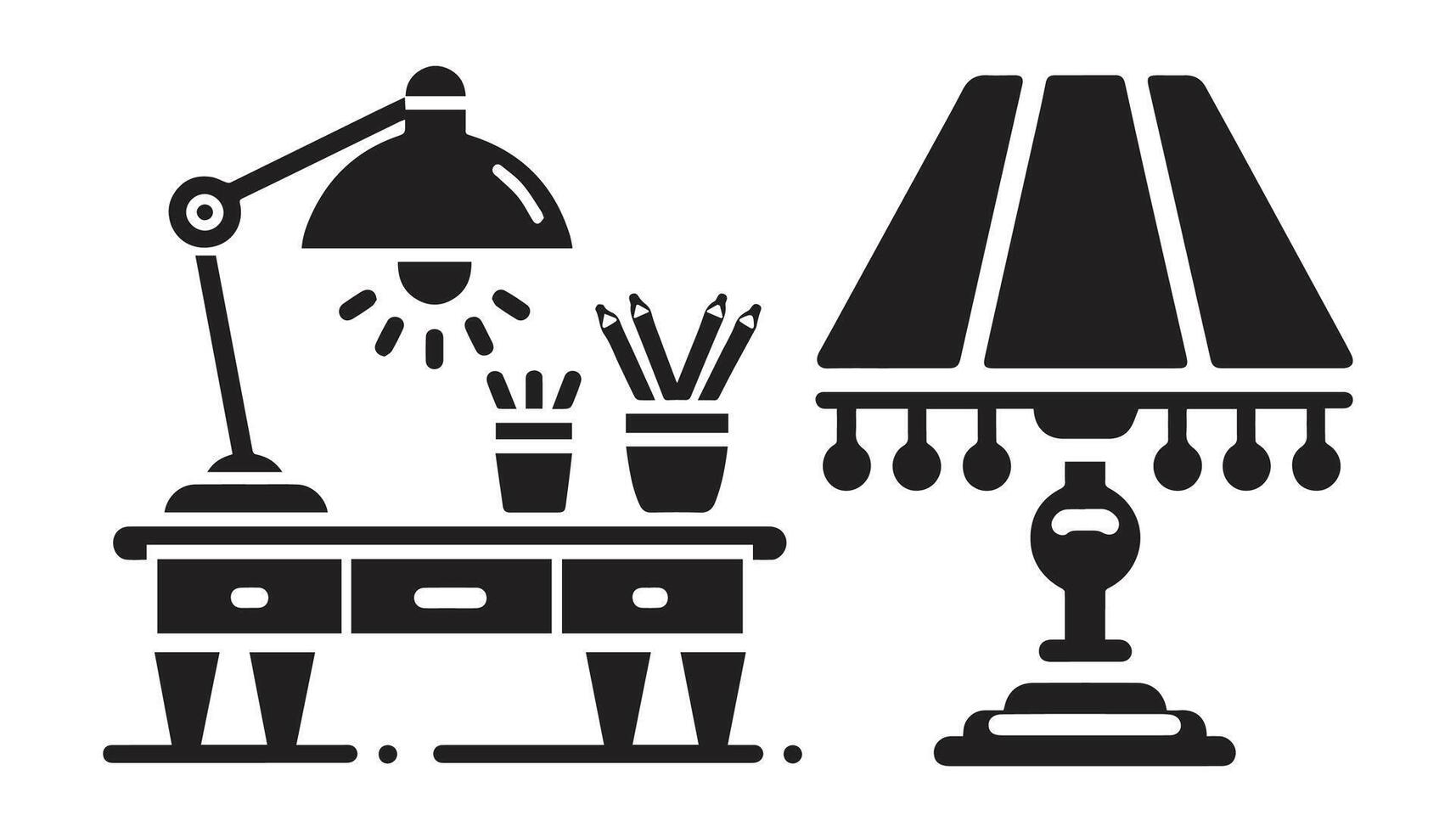 table lamp set. Lamp silhouettes. Desk lamp icon. isolated on a white background vector