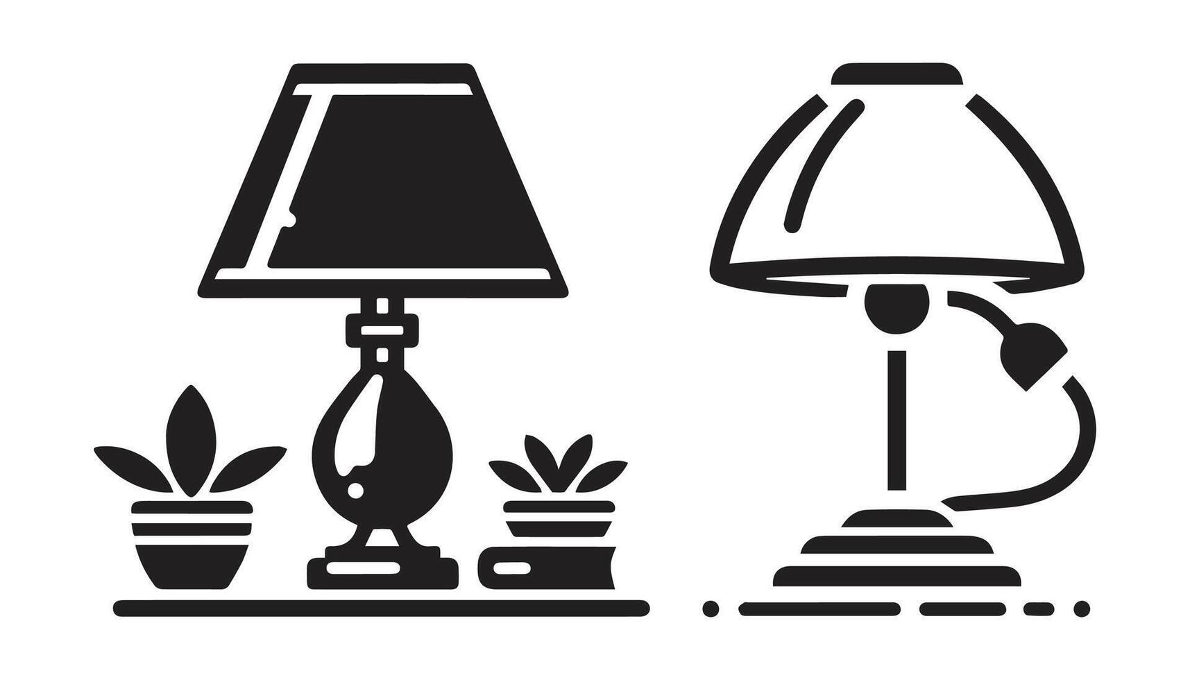 table lamp set. Lamp silhouettes. Desk lamp icon. isolated on a white background vector