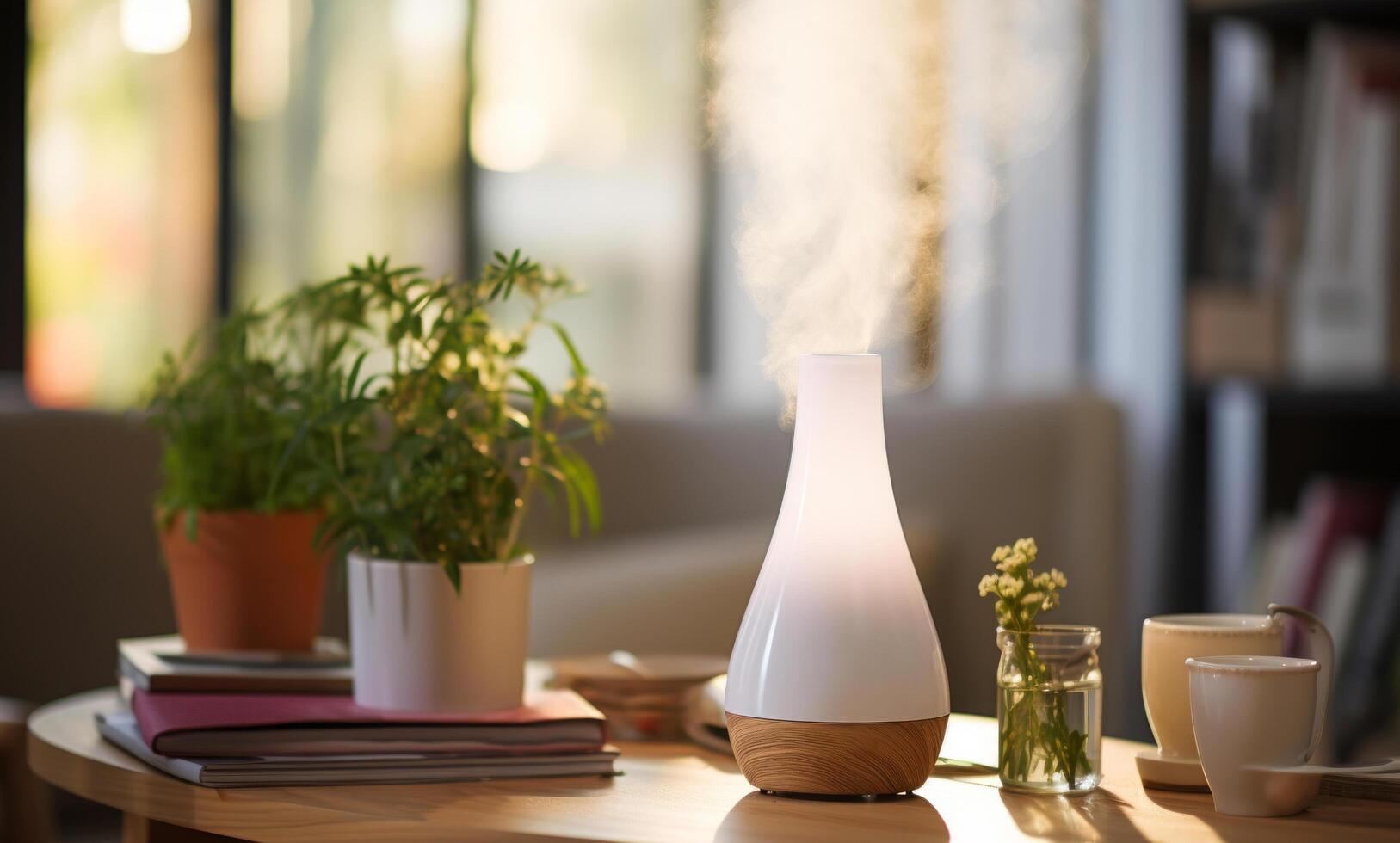 AI generated an aromatherapy diffuser sitting on top of a top shelf photo