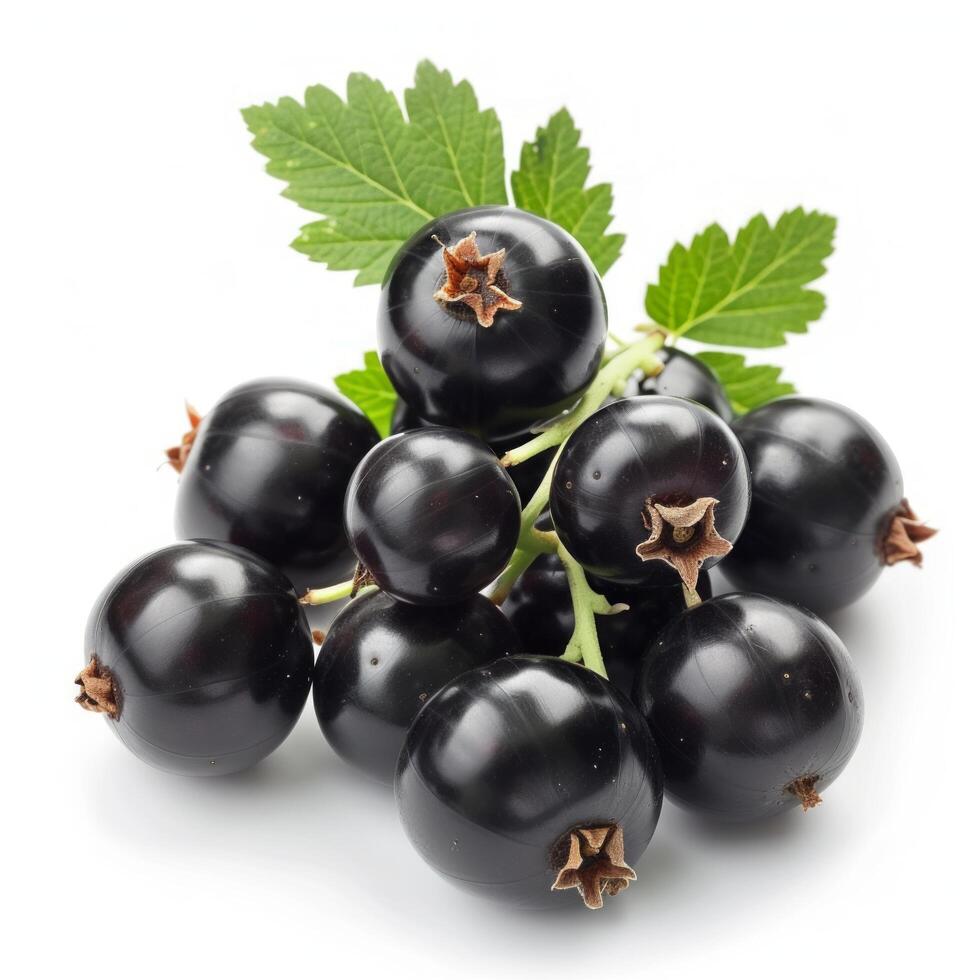 AI generated Beautiful black currant berries isolated on white background photo