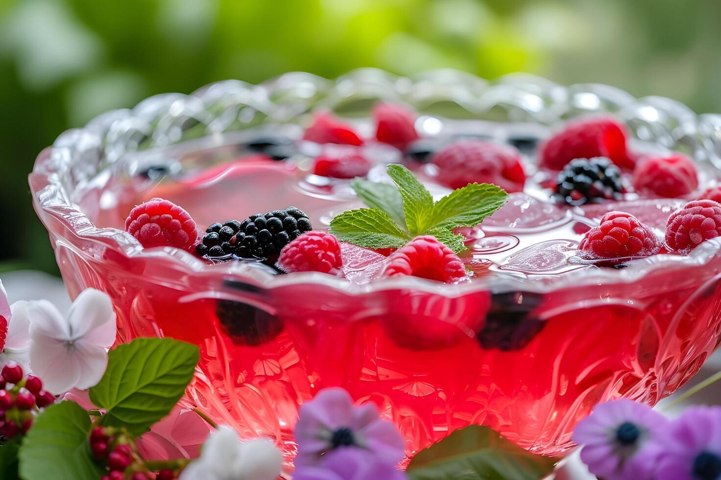AI generated Hibiscus Elegance Brunch Delight with a Bowl of Berry-Infused Refreshment photo
